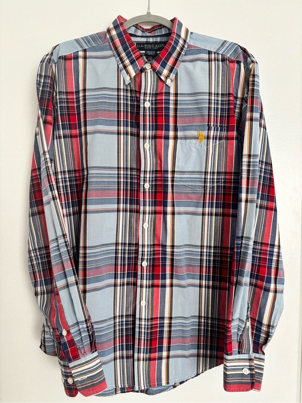 U.S. Polo Assn. Light Blue, Red & Navy Plaid Button-Down Shirt
